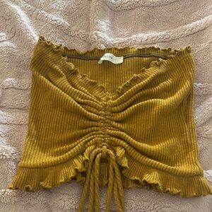 Mustard Yellow Ruched Crop Top